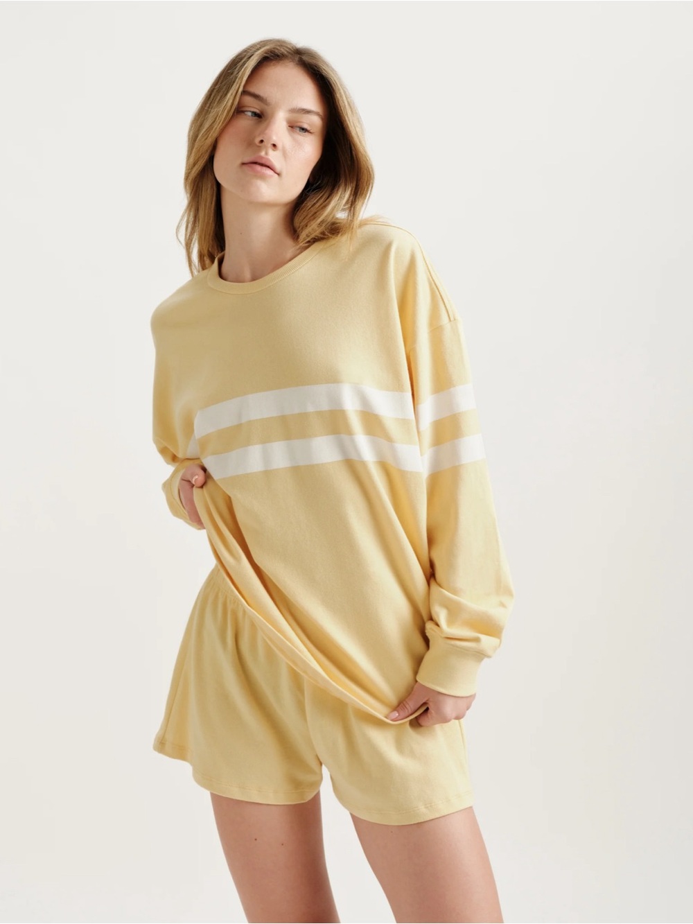 SET Active Yellow & White Striped Long Sleeve Top